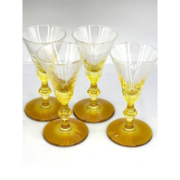 4 Vintage Libbey Forever Amber Yellow Sherry  Cordial Glasses - Picture 1 of 5